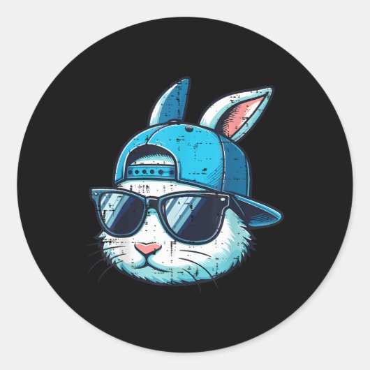 Osterhasen Baseball Cap Sungles Rabbit Boys Runder Aufkleber (Vorderseite)