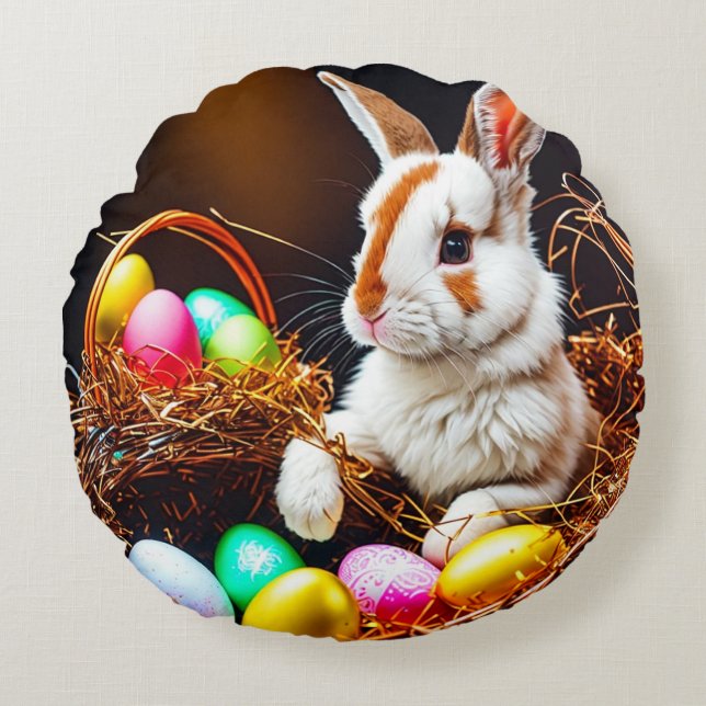 Osterhasen Basket & Eier Rundes Kissen (Vorderseite)