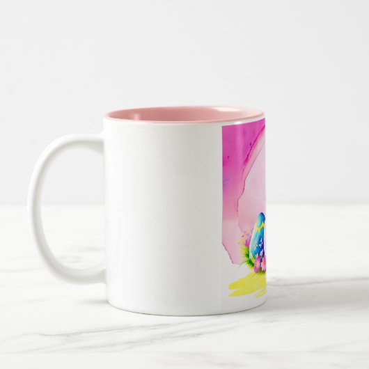 Osterhasen-Bild im Aquarellstil Zweifarbige Tasse (Links)