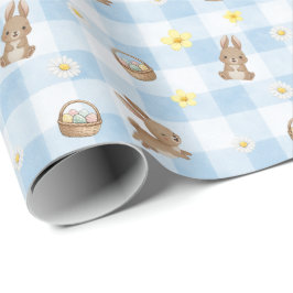 Osterhasen-Blau-Gingham-Geschenkpapier Geschenkpapier