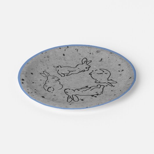 Osterhasen Blauer Graustein Frühling Moderne Pappteller (Schrägansicht)