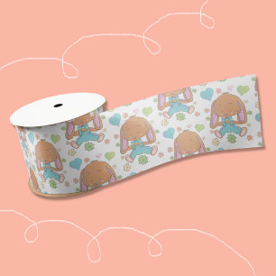 Osterhasen Blume und Herz Weißes Band Satinband