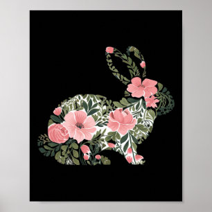 Osterhasen-Blumen-Frühlings-Hase-Niedlicher-Hase-F Poster