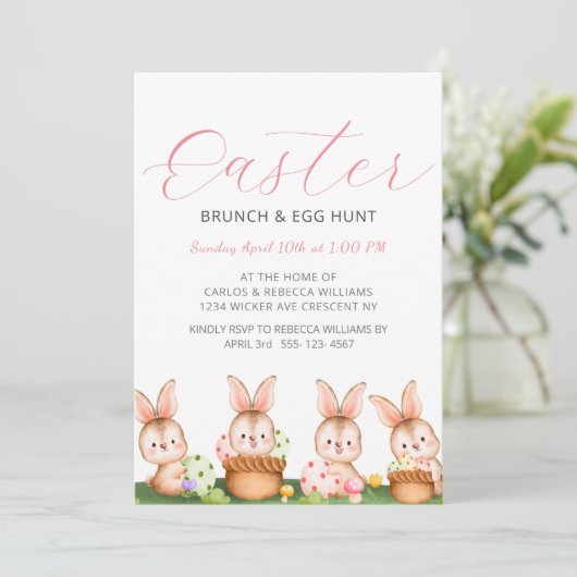 Osterhasen Brunch Egg Hunt Einladung (Stehend Vorderseite)