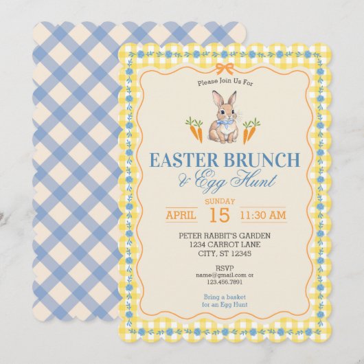 Osterhasen-Brunch-Eier-Such-Feier (gelb) Einladung (Vorne/Hinten)