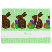 Osterhasen-buntes personalisiertes Z Brown Große Geschenktüte (Vorderseite)