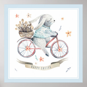 Osterhasen-Busch von Frühlingsblumen Poster