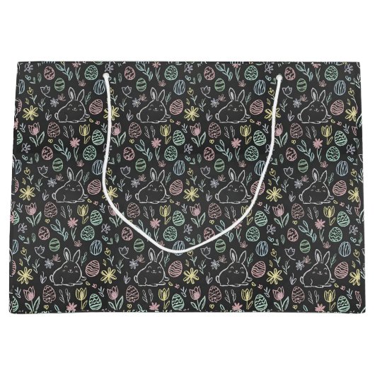 Osterhasen-Doodle-Muster auf Schultafel-Wrap Große Geschenktüte (Vorderseite)