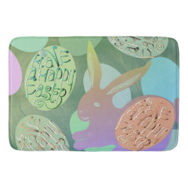 Osterhasen-Eier auf blau-grün Badematte