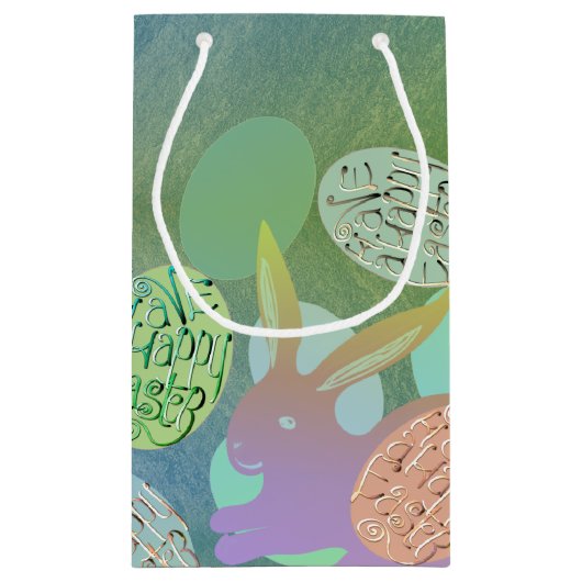 Osterhasen-Eier auf blau-grün Kleine Geschenktüte (Rückseite)