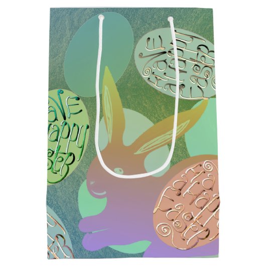 Osterhasen-Eier auf blau-grün Mittlere Geschenktüte (Rückseite)