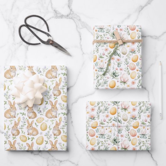 Osterhasen-Eier-Blumen  Geschenkpapier Set (Vorderseite)