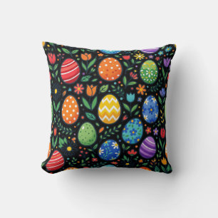 Osterhasen-Eier & Blumen im Regenbogen-Look Kissen
