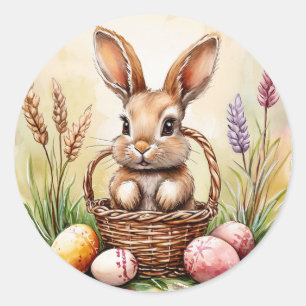 Osterhasen-Eier, Nest und weiße Osterglocken Runder Aufkleber