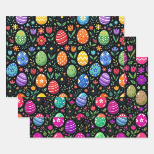 Osterhasen-Eier und Blumen im Regenbogen Geschenkpapier Set (Set)