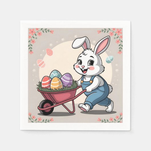 Osterhasen-Eier und Rollkarren Serviette (Vorderseite)