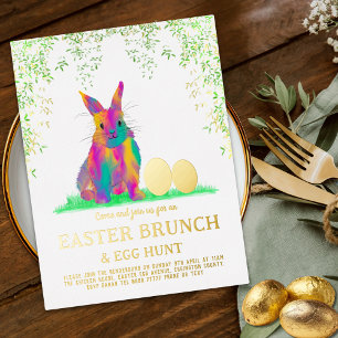 Osterhasen-Eiersuche und Brunch Gold rosa Folie Einladungspostkarte
