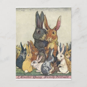 Osterhasen-Familienporträt im Vintage-Stil Postkarte