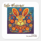 Osterhasen - Folklorekunst - Personalisierbare Ost Quadratischer Aufkleber (Vorderseite)