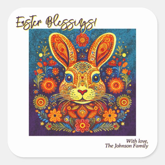 Osterhasen - Folklorekunst - Personalisierbare Ost Quadratischer Aufkleber (Vorderseite)