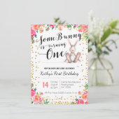 Osterhasen-Geburtstags-Blumeneinladung Einladung (Stehend Vorderseite)