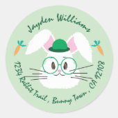 Osterhasen-Grüne Rücksendeadresse-Aufkleber Runder Aufkleber (Vorderseite)