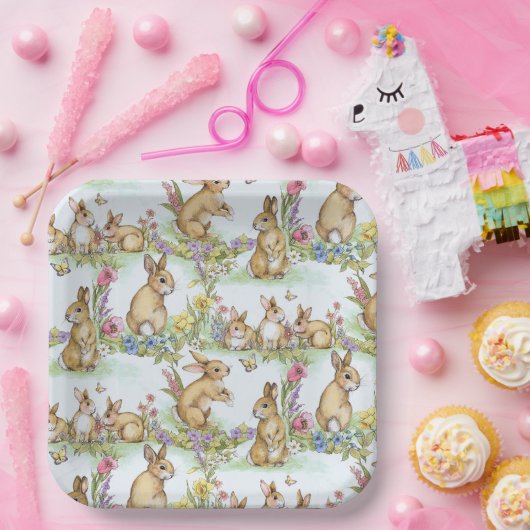 Osterhasen im Frühlingsgarten Pappteller (Party)