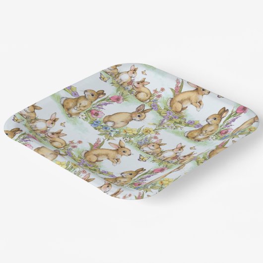 Osterhasen im Frühlingsgarten Pappteller (Gewinkelt)