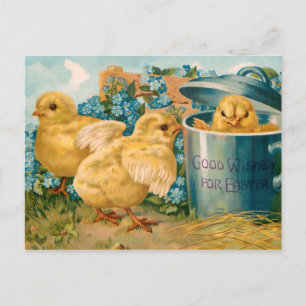 Osterhasen im Vintage-Stil mit Vergissmeinnicht Postkarte