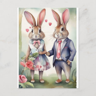 Osterhasen in Blau zum Valentinstag Postkarte