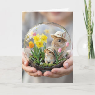 Osterhasen in Terrarium in Kinderhand Karte