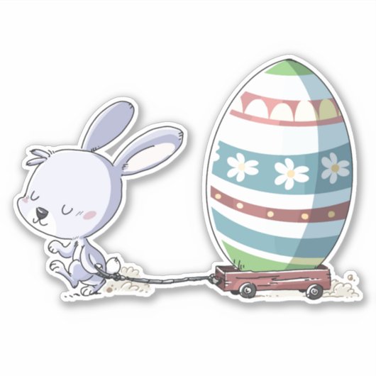 Osterhasen Kaninchen Pulling Ostereier in Trolley Aufkleber (Vorderseite)