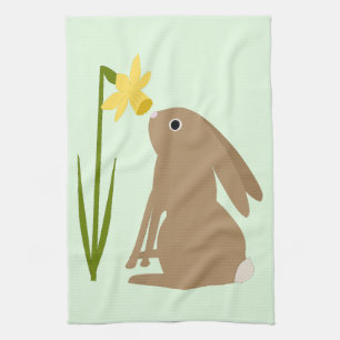 Osterhasen-Kaninchen und Daffodische Blume Geschirrtuch