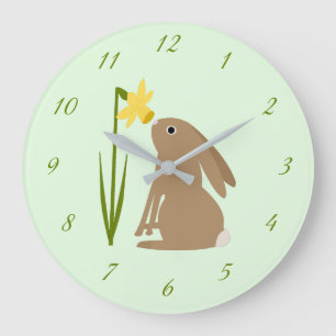 Osterhasen-Kaninchen und Daffodische Blume Große Wanduhr