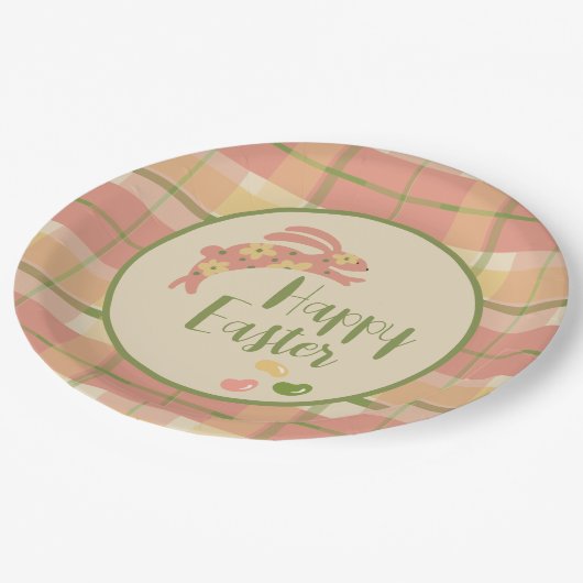 Osterhasen-Karierte Papierplatte Pappteller (Schrägansicht)