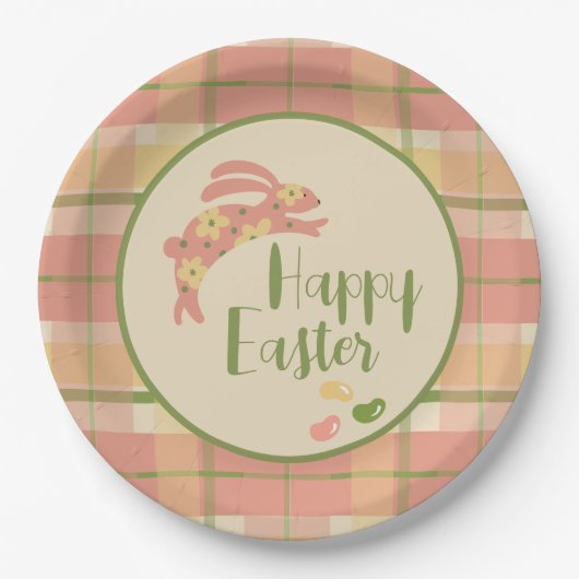 Osterhasen-Karierte Papierplatte Pappteller (Vorderseite)