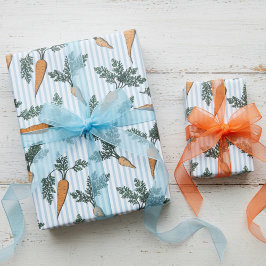 Osterhasen Karotten & Blaue Streifen Geschenkpapier