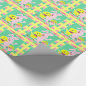 Osterhasen Küken und Eier auf Kariert Geschenkpapier (Ecke)