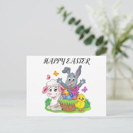Osterhasen, Lamm und Küken-Postkarte. Postkarte (Stehend Vorderseite)