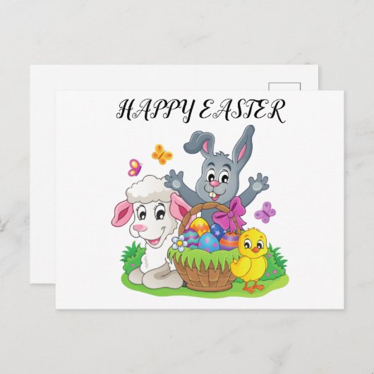 Osterhasen, Lamm und Küken-Postkarte. Postkarte (Vorne/Hinten)