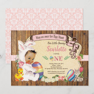 Osterhasen-Mädchen 1. Geburtstag Ei Jagd Vintag Einladung