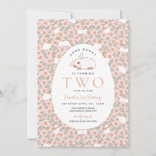 Osterhasen Mädchen 2. Geburtstag Einladung (Vorderseite)