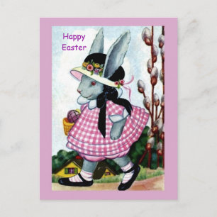 Osterhasen-Mädchen in Osterhaube und Kleid im Vint Postkarte