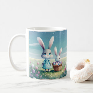 Osterhasen-Mädchen und Babybunny mit Eiern Kaffeetasse
