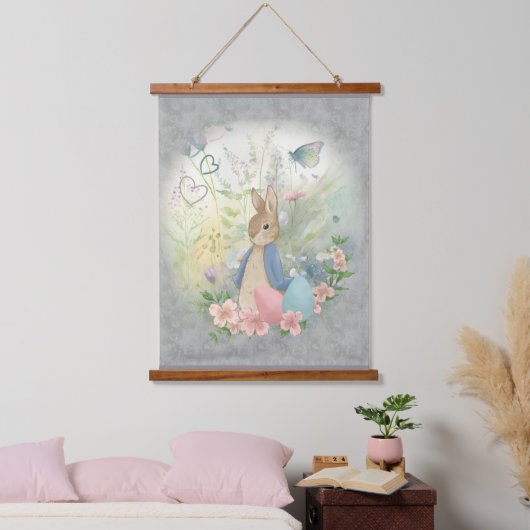 Osterhasen mit Blume Wandteppich Mit Holzrahmen (Schlafzimmer)