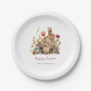 Osterhasen mit Blumen Pappteller