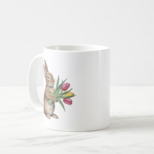 Osterhasen mit Handvoll Blume Kaffeetasse (Vorderseite Links)