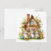 Osterhasen mit Holzhaus und bunten Eiern (Vorne/Hinten)