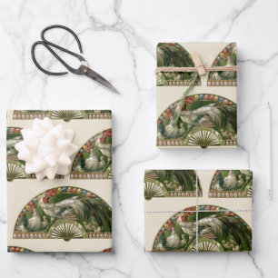 Osterhasen mit Hühnern, Vintage Art Nouveau Geschenkpapier Set