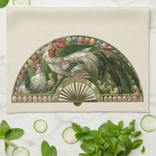 Osterhasen mit Hühnern, Vintage Art Nouveau Geschirrtuch